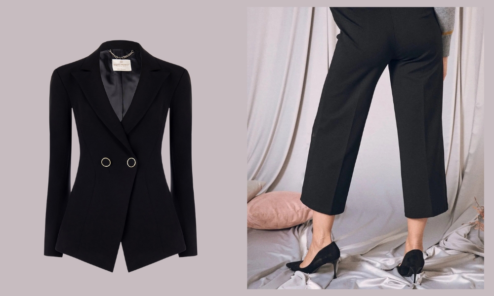 Elegantna široke cropped pantalone + top i lagani kaput