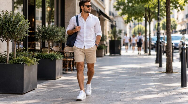 Muškarac u urbanom stilu nosi bermude dužine nekoliko centimetara iznad kolena